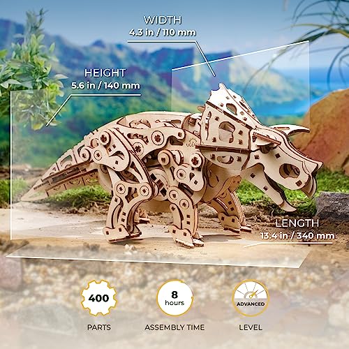 UGEARS Triceratops Dinosaur 3D Wooden Puzzles for Adults - Wooden Models Kits for Adults Dinosaur Model Kit Dino Wood Puzzle Animal Models for Adult Brain Teaser, Hobby Set - style: Triceratops Dinosaur