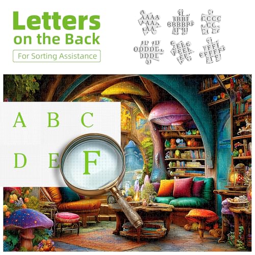 MINIWAN 1000 Piece Fantasy Art Enchanted Mushroom Jigsaw Puzzle | 27.5"x19.7", Letters on Back, Reference Poster Included, For Adults & Seniors - color: Enchanted Treehouse