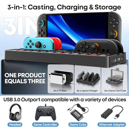 [Switch 2/1/OLED Compatible] Switch 2 Docking Station with Charging Dock, TV Base Dock Replacement Support 4k@120HZ HDMI Output, Seitch 2 Accessories Store 12 Game Cards, Game Boy Advance Games - size: M-Black-Switch 1/2