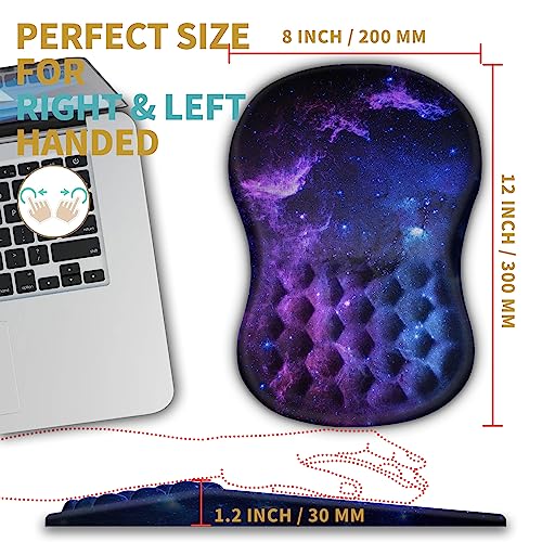 Hokafenle Ergonomic Mouse Pad Wrist Support with Massage Design, Wrist Rest Pain Relief Mousepad with Memory Foam&Non-Slip PU Base, Mouse Pads for Wireless Mouse & Desk (12x8 inch,Galaxy) - color: HK018-Galaxy