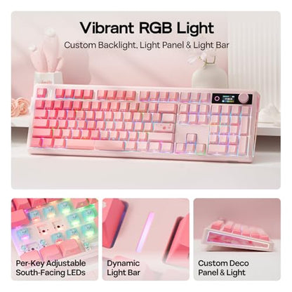 EPOMAKER TH108 V2 PRO Full Size Mechanical Keyboard with Screen&Knob, 10000mAh, BT/2.4Ghz, Mac Modifier PBT Keycap, Hot Swap, RGB, Gasket, Wireless Gaming Keyboard for Mac/PC (Pink, Creamy Jade) - color: Pink, size: Creamy Jade