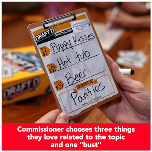 Spin Master Games, Draft’d, Competitive Drafting Party Game with Hilarious Prompts for College Nights, Football Watch Parties, Happy Hour Activity, for Teens & Adults, 3-5 Players, for Ages 14 & Up - style: Draft’d