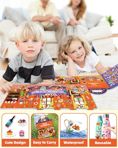 Walenced Reusable Sticker Book for Toddlers, Travel Stickers for Kids, Toddler Craft Activities Toys, Birthday Gifts for Boys & Girls - style: Thanksgiving