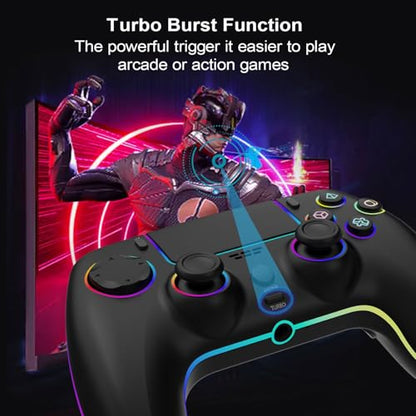 RGB Wired Game Controller for PlayStation 5 Replacement Gamepad with Hall Effect Trigger for PS-5 & Windows PC Double Vibration Motion Sensing Joystick Remote Joypad with Turbo,Macro Mapping (Black) - color: Black