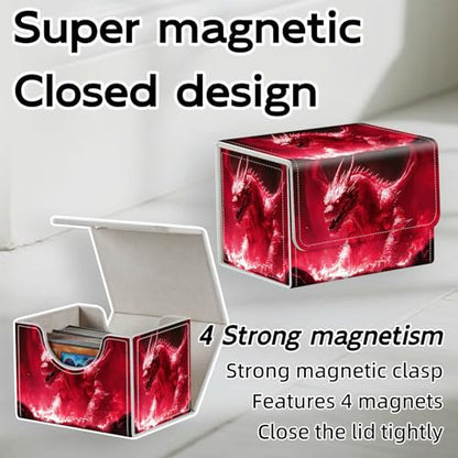 Trading Card Storage Box, Holds 100+ for MTG Cards, PU Leather with Magnetic Closure, Red Dragon in Fiery Lava Durable Deck Box for Magic the Gathering, Trading Card Games - color: Red Dragon in Fiery Lava