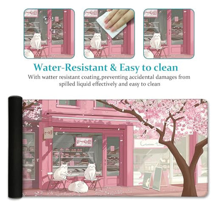 LIMKRIAN Cat Mouse Pad, Large Desk Mat, 31.5 x 11.8 in Pink Cherry Blossom | Stitched Edges, Non-Slip, Keyboard Mouse Pad, Computer Mouse Pads for Desktop, Cute Office Desk Accessories for Women - color: Japanese Dessert House