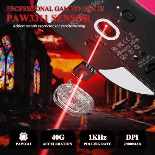 MAMBASNAKE ATTACK SHARK V3 PRO 62g Superlight Wireless Gaming Mouse,RGB Magnetic Charging Dock,BK52820 Tri-Mode BT/2.4G Wireless/Wired Mouse,25000DPI,500mAh,5 Programmable Buttons for Pc/Mac,Berry Red - color: Berry Red