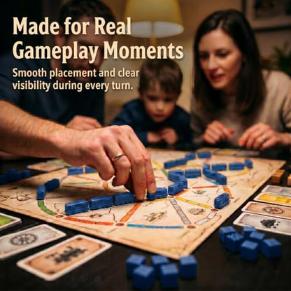 Replacement Train Pieces Compatible with Ticket to Ride (Blue) | Includes 45 standard train tokens, one marker and additional spare trains. - color: Blue