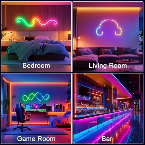 maylit 10 Ft ICRGB Reticulate Weave Rope Lights | 360° Luminous Usb-powered Lights with Music Sync and DIY Effects for Gaming Rooms and Bedrooms