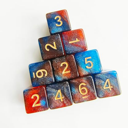 10 Pieces Polyhedral D6 Dice Set, 6 Sided Dice 16mm Square Edge Dice for RPG MTG DND Table Games (Dark Blue Orange) - color: Dark Blue Orange