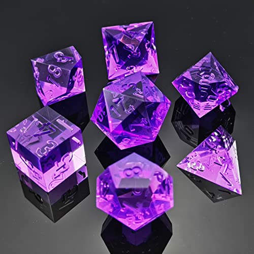 Bescon Crystal Clear (Unpainted) Sharp Edge DND Dice Set of 7, Razor Edged Polyhedral D&D Dice Set for Dungeons and Dragons Role Playing Games, Lavandar Color - color: Lavandar