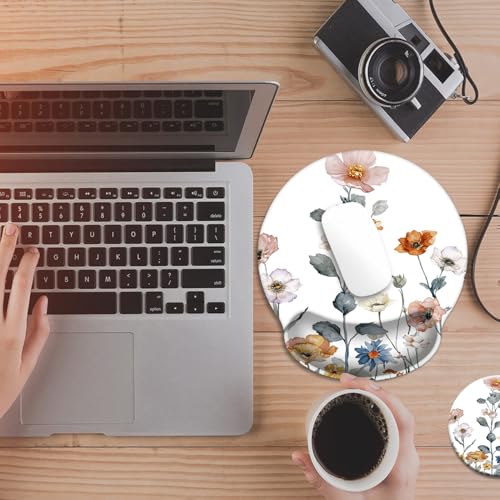 Mouse Pad with Wrist Support, Ergonomic Mouse Pad with Memory Foam Wrist Rest Cushion, Non-Slip Rubber Base Gaming Mice Pad for Home Office Computer Laptop,Cute Flowers - color: Cute Flowers