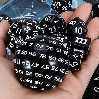 CiaraQ DND Polyhedral Dice Set (15pcs) D4-D100 Game Dice with Dice Bag | Acrylic Role Playing Dice for Dungeons and Dragons MTG Table Games (Black & White) - color: Black & White