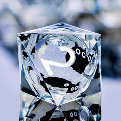 DND Cat Dice Set Silvery White Sharp Edge Dice with Box, RPG D and D Dice Dungeons Dragons Role Playing Game Polyhedral Resin Dice Set D20 D12 D10 D8 D6 D4 - color: Silver White