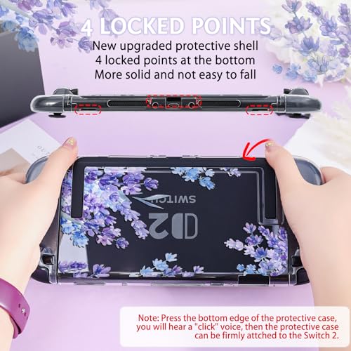 DLseego Protective Case Flower Floral Clear Switch 2 (2025), Detachable Joy-Handle Protective Case 2-Piece Split Full Wrap PC Hard Shell Anti-Scratch All-Round Protection Cover, Lavender, Purple - color: Purple 2