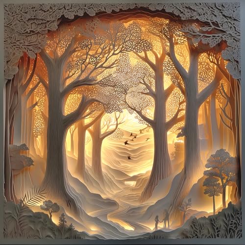 Forest Sunset 500-Piece Jigsaw Puzzle for Adults Layered Paper Art with Letters on Back Large Piece Relaxing Puzzle for Seniors Challenging 20"x20" Nature Scene Fun Gift for Puzzle Lovers - color: Forest Sunset-colorful