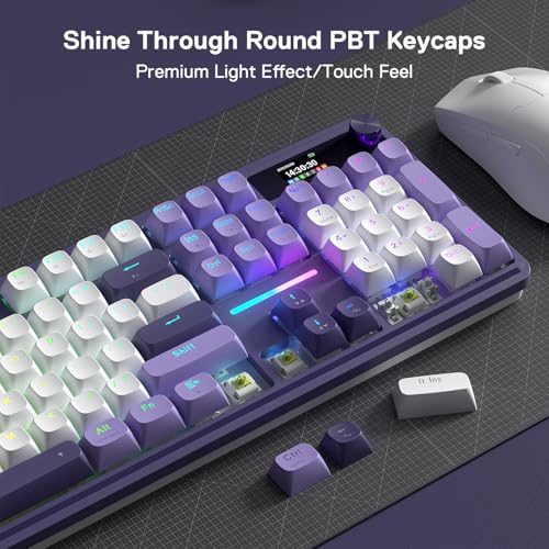 Redragon K762 Wireless Gasket Mechanical Gaming Keyboard, LED Screen & Knob | Easy-Control TFT Info Display, Cushioned 5-Layer Noise Dampening for Creamy Thocky Sound, Round PBT Keycap, 104 Custom Switch - color: Charming Purple, size: 104 Keys