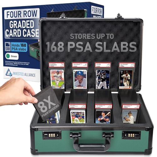Premium 4 Row PSA Slab Case For Graded Cards | 168 Graded Card Case Storage Box For PSA, BGS, SGC & More. Sports, Baseball, Football, Trading, TCG Collector Slab Storage Box Top Loader Holder. - color: Green