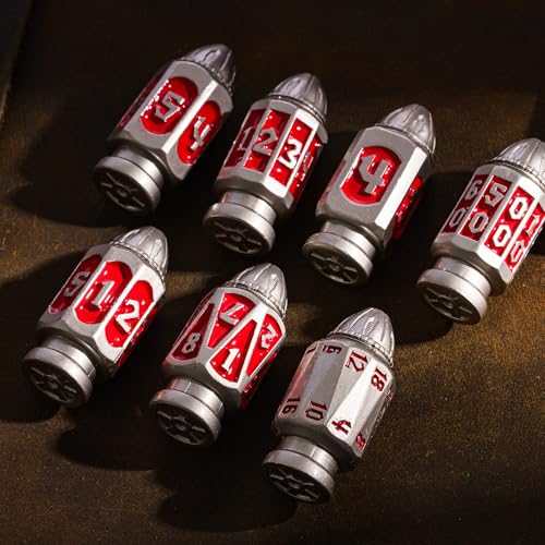 UDIXI Bullet Metal Dice Set D&D, RPG Polyhedral Bullet Dice Set Nickel Red | 7PCS, Cool Design, Magazines Container and PU Leather Bag, for DND Dungeons and Dragons Role Playing Games and Tabletop Games - color: Red