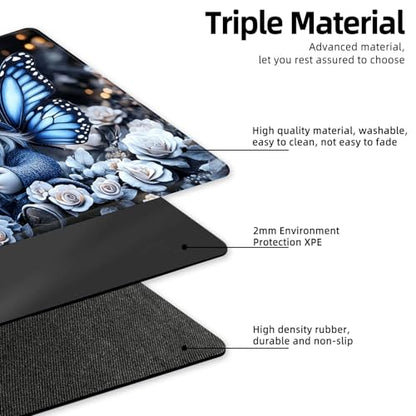 for MTG Playmat TCG Card Game Mat with Stitched Edges,Board Game Mats Non-Slip Waterproof Rubber Base 24 x 14 inch for CCG RPG DTCG Trading Card,Gnome Butterfly Garden - color: Gnome Butterfly Garden