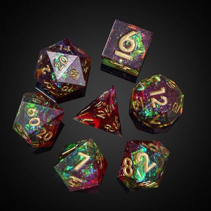 7PCS DND Dice Set,Handmade Sharp Edge Dice Set D&D RPG Polyhedral Die,for Dungeons and Dragons TTRPG Games Roleplaying Games Pathfinder,with Gift Box(Green with Red) - color: Starry Sky(green With Red)