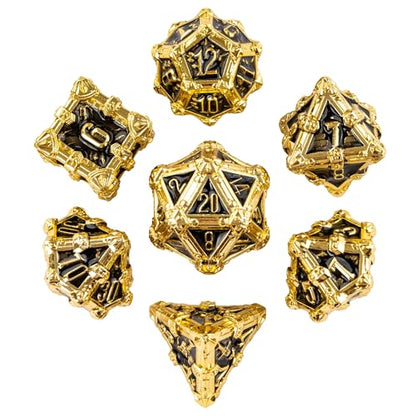 Metal Skull Dice Set with Skull Bag,7PCS Polyhedral Metal Dice Set for DND Role Playing Games(Gold Black) - color: Skull Gold Black