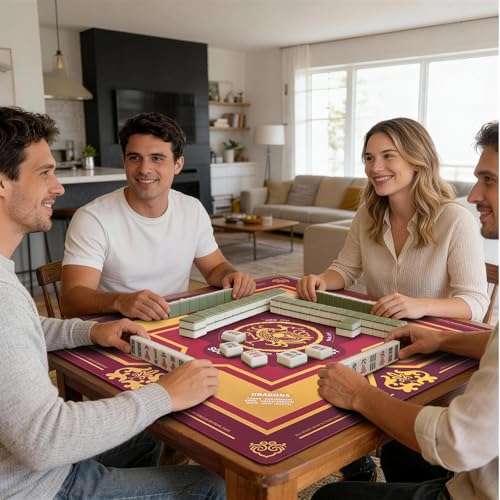 Mahjong Mat 31.5" x 31.5" Non-Slip Noise-Reducing American Mah Jongg Table Mat with Carry Bag, Waterproof Gaming Surface for Poker, Card, Dominoes, Board & Tile Games - color: Vermilion Phoenix