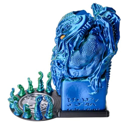 3D BEST-Q Cthulhu DND D&D Dice Tower，3D Printed Compatible with Dungeons and Dragons, 28mm Miniature Wargaming, Tabletop RPGs, Wargame Scenery, Endless Deep Sea Series (Blue&Green) - color: Blue&green