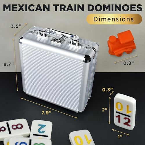 Queensell Mexican Train Dominoes Set with Numbers, Double 12 Dominoes Sets for Adults, Mexican Domino Train for Adults and Family - Domino Sets 91 Tiles with Aluminum Case - style: Double 12 Numbers