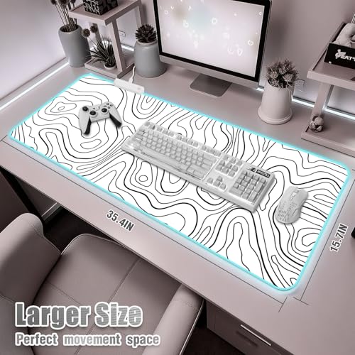 RGB Mouse Pad for Gaming I Large Mousepad with 14 Led Modes I Keyboard Pad Gaming Desk Mat I Non-Slip Rubber Base Mouse Mat I 900x400x4mm Waterproof Mousepad for Gamer I Cool White Line - color: White Line