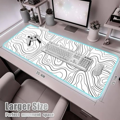 RGB Mouse Pad for Gaming I Large Mousepad with 14 Led Modes I Keyboard Pad Gaming Desk Mat I Non-Slip Rubber Base Mouse Mat I 900x400x4mm Waterproof Mousepad for Gamer I Cool White Line - color: White Line