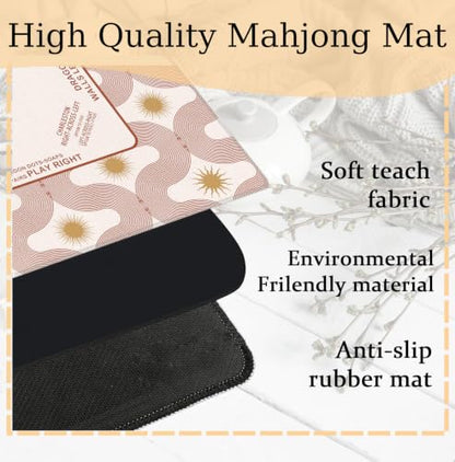 Boho Sun Mahjong Mat 31.5 x 31.5 Inch, Beige Modern Abstract Art Mosaic Sun Geometric Non-Slip Noise Reduction Mahjong Table Mat for American Mah Jong Poker Card Board Games Dominoes - color: Boho Sun