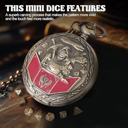 D&D Dice Set,7PCS Metal Dice for Dungeons and Dragons,Mini Dice Set with Pocket Watch Case,Role Playing Board Games Accessories (DM, Bronze) - color: Bronze, style: DM