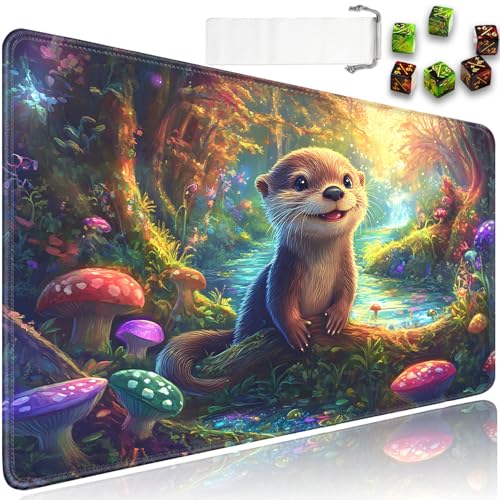 for MTG Game Playmat - 24 x 14 inches with Dices and Storage Bags, Non-Slip Base for TCG and Board Game Card Mats, Trading Card Games Mat, Forest Cute Otter Pattern Collectible Card Playmats - color: Jv-playmat-p7-1-d114