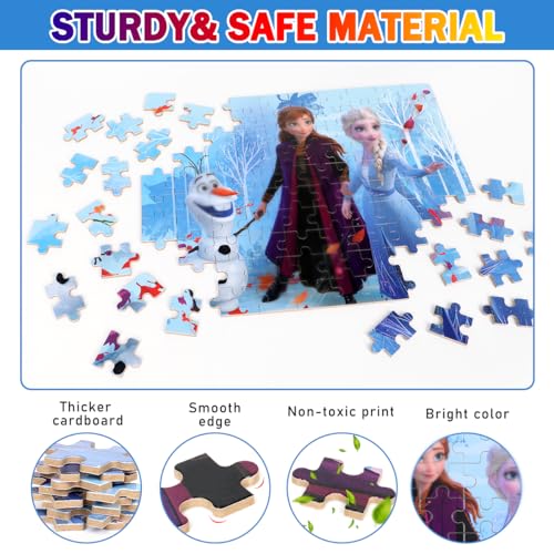 Puzzles for Kids Ages 4-8,Kids Puzzls in a Metal Box,Winter Princess Snowman Small Puzzes,Kid Boys Girls Learning Educational Puzles Packed in Tin Box,100 Pieces - color: Blue100