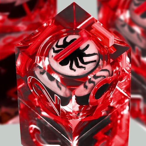 FONVGOGO Liquid Core DND Dice Set, 7PCS Sharp Edge Resin D and Dice with Cardboard Box, Unique Cool Spider Polyhedral Dice for Dungeons and Dragons, Tabletop RPGs TTRPG Gifts (Red) - color: Spider Red
