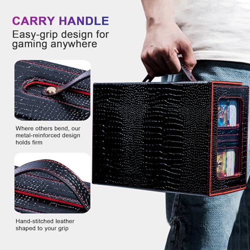 Commander Deck Box for MTG, 6-Deck Modular Card Case with Dice Tray, Holds 600+ Double-Sleeved Cards and 35PT Magnetic Card Holders for Trading Cards & TCG Collections Black/Red - color: Black&Red - Clutch Texture