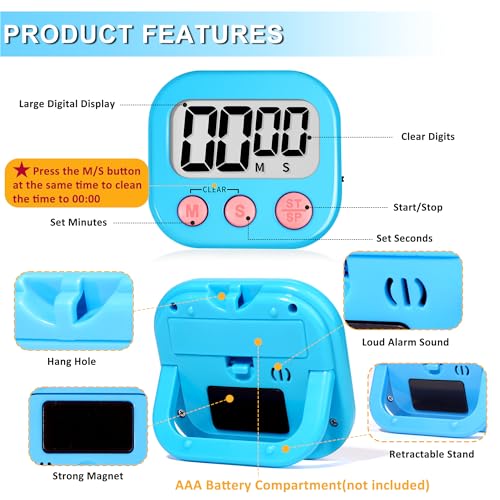 ZILLEEN Classroom Timer for Kids Teachers 2 Pack Digital Timers, Blue & White - color: White & Blue