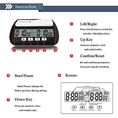 Digital Chess Clock Timer,QINFIEY Chess Timer for Board Games,Professional with Bonus Delay Count Down Up Function,Batteries Included
