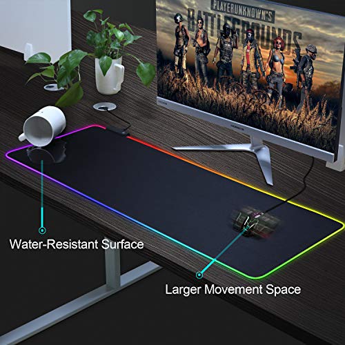 RGB Gaming Mouse Pad Extended Large LED Mouse Pad Anti-Slip Base Computer Keyboard Mouse Mat for Gaming Computer/Laptops/Office Desk (31.5 x 11.8 x 0.16 in, Black)