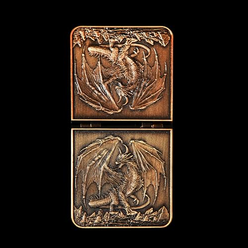 7 in 1 Spinner Metal DND Dice Set subitable for Dungeons & Dragons –Hand-Carved Dragon Design in Magnetic Iron Box （Copper） - color: Openable-copper