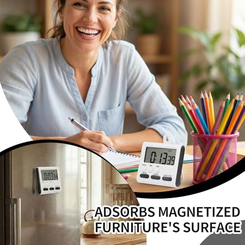 Mudder 6 Pack Digital Kitchen Timer for Cooking, Large Digits, 24 Hour Magnetic Backing Stand Kitchen Timers Clock for Classroom Kids Teachers, Loud Alarm and Large Screen (Black) - color: Black