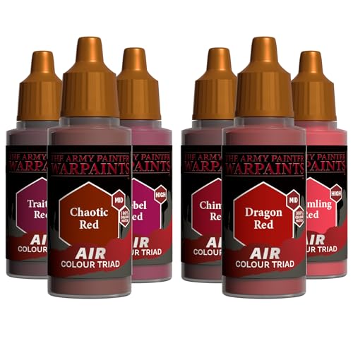 The Army Painter, Airbrush Primary Bundle Red, 2 Triads x 6 x 18 ml | Colori acrilici diluiti per aerografo, per pistola a spruzzo, per miniature D&D e Warhammer - color: Red