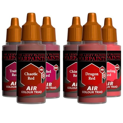 The Army Painter, Airbrush Primary Bundle Red, 2 Triads x 6 x 18 ml | Colori acrilici diluiti per aerografo, per pistola a spruzzo, per miniature D&D e Warhammer - color: Red