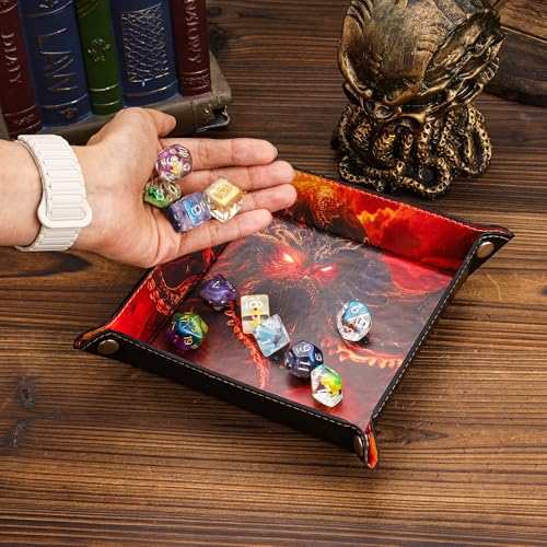 PU Leather Folding Dice Rolling Tray Mat, Portable RPG D&D Dice Trays for RPG Tabletop Board Games, Jewelry Valet Tray for Women and Men - color: Red