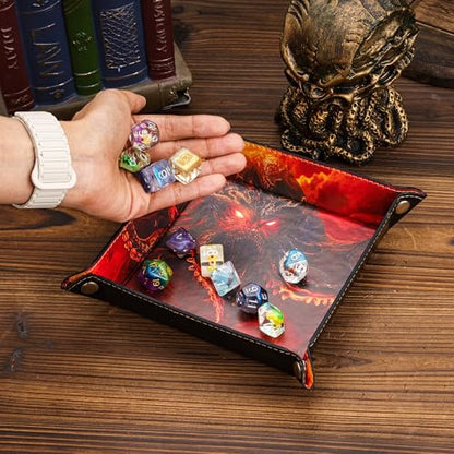 PU Leather Folding Dice Rolling Tray Mat, Portable RPG D&D Dice Trays for RPG Tabletop Board Games, Jewelry Valet Tray for Women and Men - color: Red
