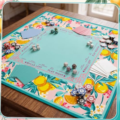 Pink Orange Lemon Mahjong Mat with Rules 31.5" x 31.5" Non-Slip Noise Reduction Gaming Mat with Carrying Bag American Mahjong Table Cover for Poker Board Card Games Dominoes - style: Pink Lemon Summer