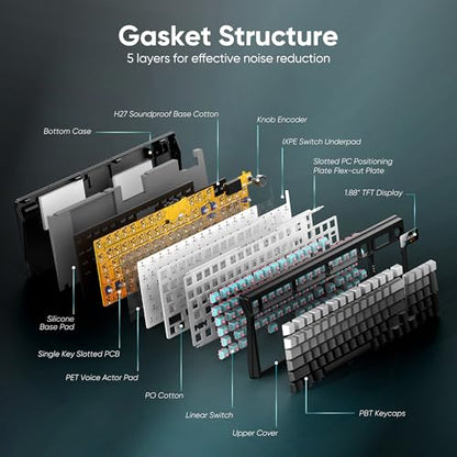 RedThunder K95 Wireless Mechanical Keyboard,TFT Screen & Knob, Trip-Modes Connection, Gasket Custom Hot-Swap Keyboard, RGB Backlit, Pre-lubed Linear Switches, Side Printed PBT Keycaps, Gray Gradient - color: Gradient Gray
