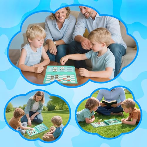 2-in-1 Magnetic Checkers & Tic-Tac-Toe Board Game | Travel Activities for Kids | Foldable Plane and Car Games | Family Fun Travel Essentials for Boy and Girl Over 3 Years - color: Checkers Game