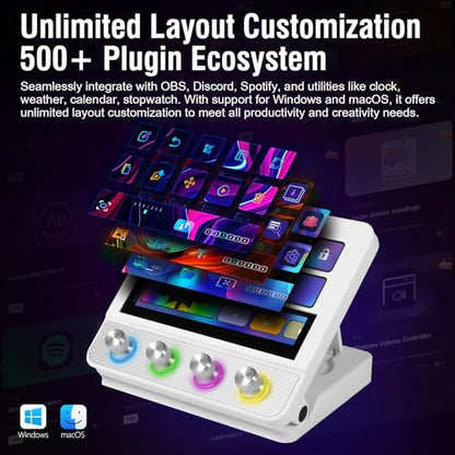 Macro Pad, Streaming Deck Stream Controller Soundboard Keypad, Programmable Keys USB Shortcut Keyboard for Gamer Streamer, Audio Mixer for OBS, YouTube, Office Desk Setup, PC, Mac - color: White